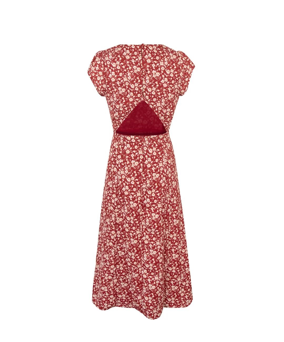 French Holiday Red Bottom Floral Round Neck Tight Waist Split Dress Summer Sexy Backless Midi Dress