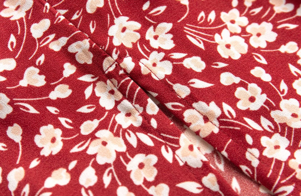 French Holiday Red Bottom Floral Round Neck Tight Waist Split Dress Summer Sexy Backless Midi Dress