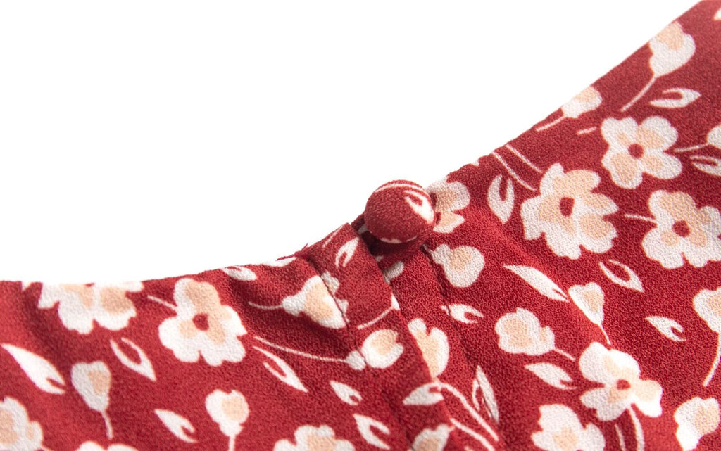 French Holiday Red Bottom Floral Round Neck Tight Waist Split Dress Summer Sexy Backless Midi Dress