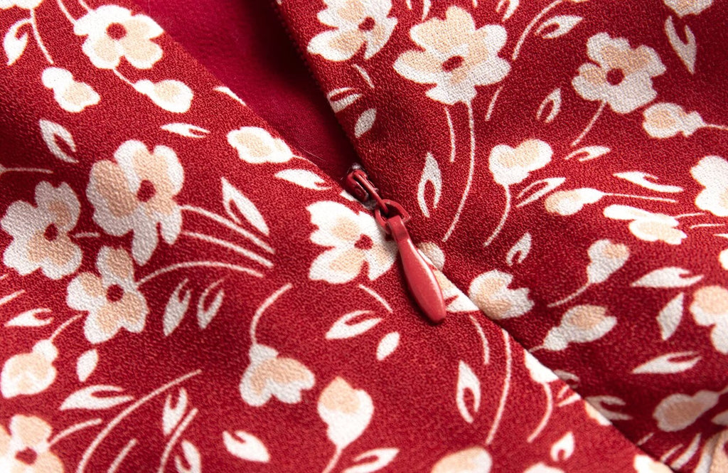 French Holiday Red Bottom Floral Round Neck Tight Waist Split Dress Summer Sexy Backless Midi Dress
