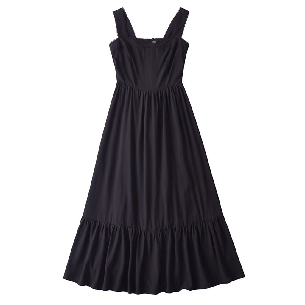 French Retro Lace Bowknot Decoration Square Collar Vest Dress Cami Dress Summer Slim Fit A Line Dress Women