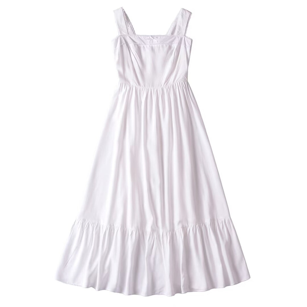 French Retro Lace Bowknot Decoration Square Collar Vest Dress Cami Dress Summer Slim Fit A Line Dress Women