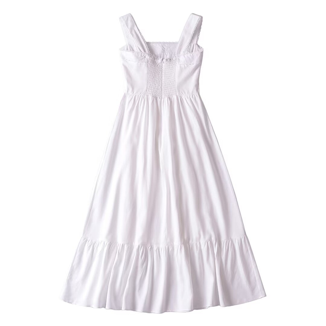 French Retro Lace Bowknot Decoration Square Collar Vest Dress Cami Dress Summer Slim Fit A Line Dress Women