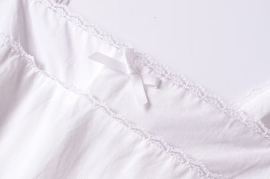 French Retro Lace Bowknot Decoration Square Collar Vest Dress Cami Dress Summer Slim Fit A Line Dress Women