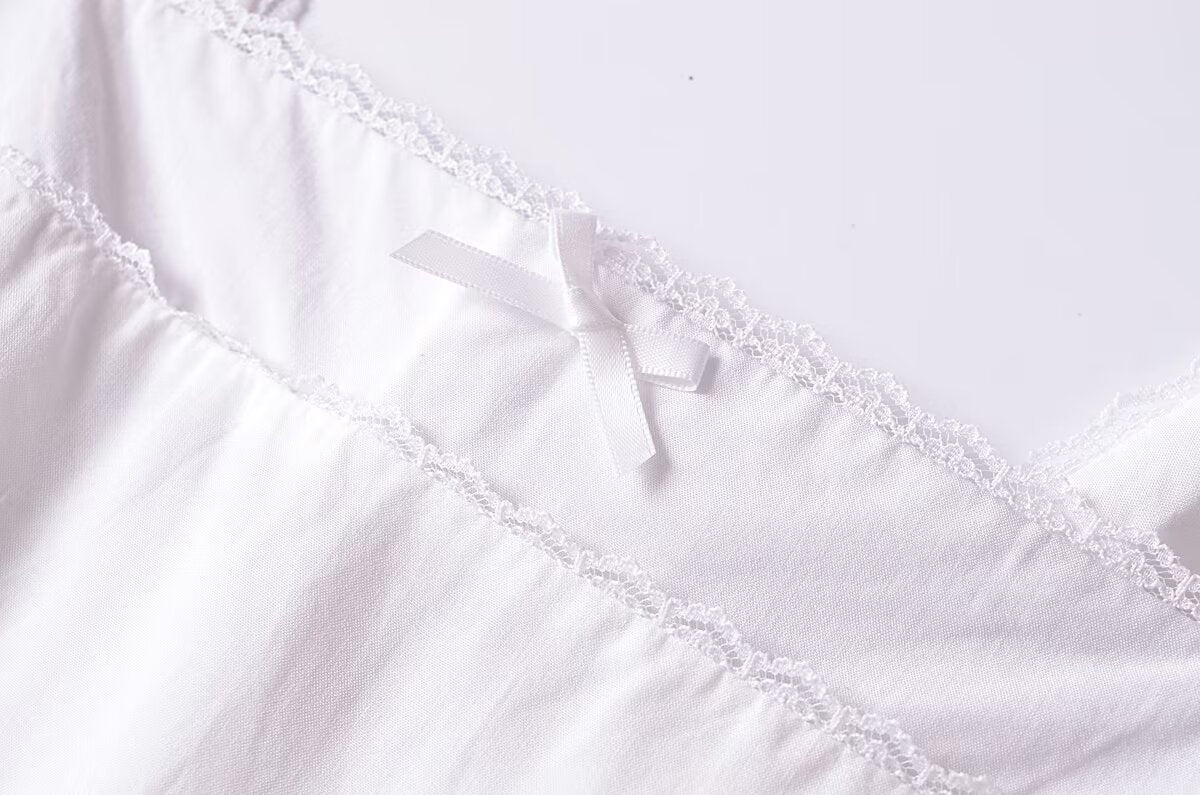 French Retro Lace Bowknot Decoration Square Collar Vest Dress Cami Dress Summer Slim Fit A Line Dress Women