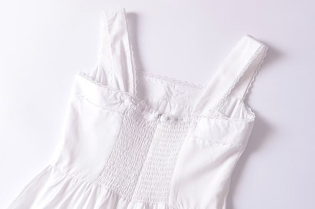 French Retro Lace Bowknot Decoration Square Collar Vest Dress Cami Dress Summer Slim Fit A Line Dress Women