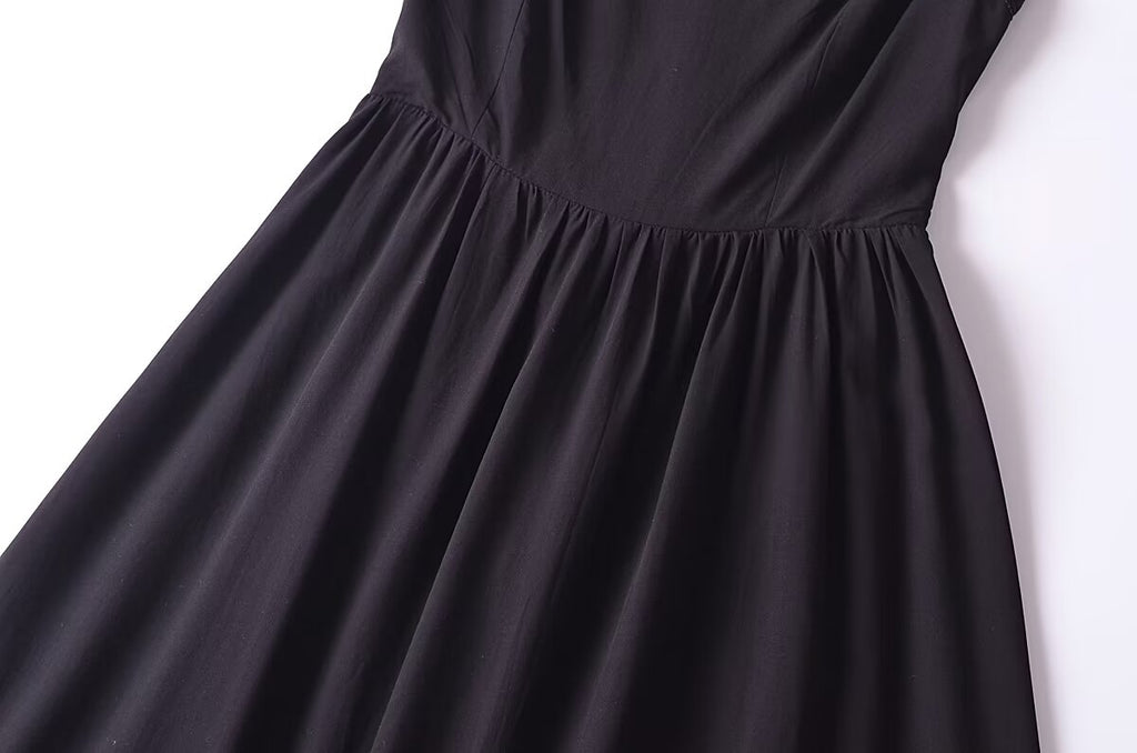 French Retro Lace Bowknot Decoration Square Collar Vest Dress Cami Dress Summer Slim Fit A Line Dress Women