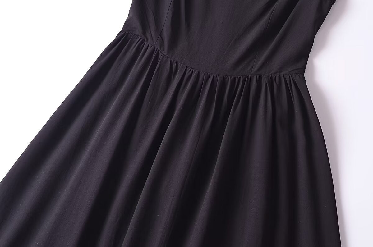 French Retro Lace Bowknot Decoration Square Collar Vest Dress Cami Dress Summer Slim Fit A Line Dress Women