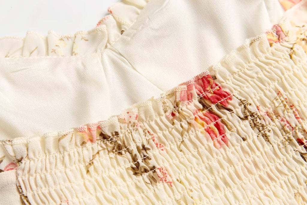 Spring Textured Vacation Casual Beige Printed Cami Dress