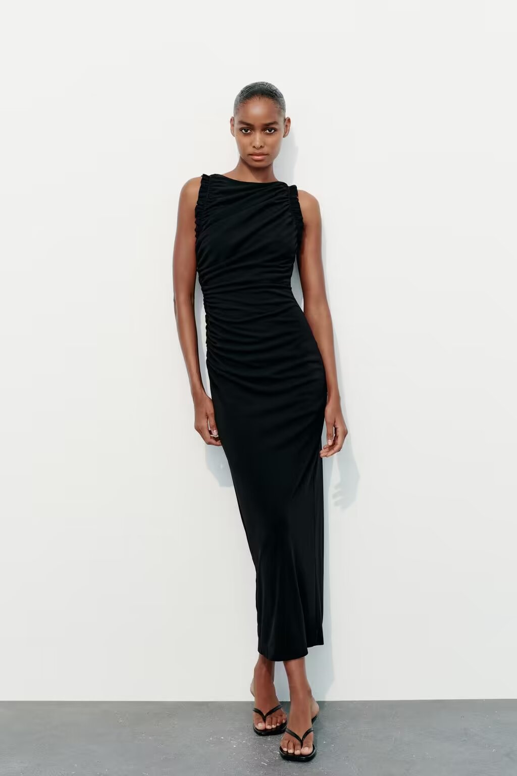 Spring Women Clothing Slim Ruffled Mid Length Dress