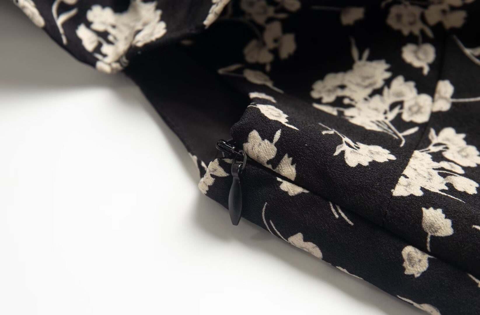 Floral Black Dress Women Spring Summer Mid Length Ruffled Dress