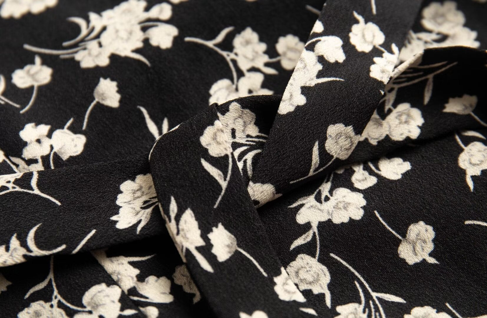 Floral Black Dress Women Spring Summer Mid Length Ruffled Dress