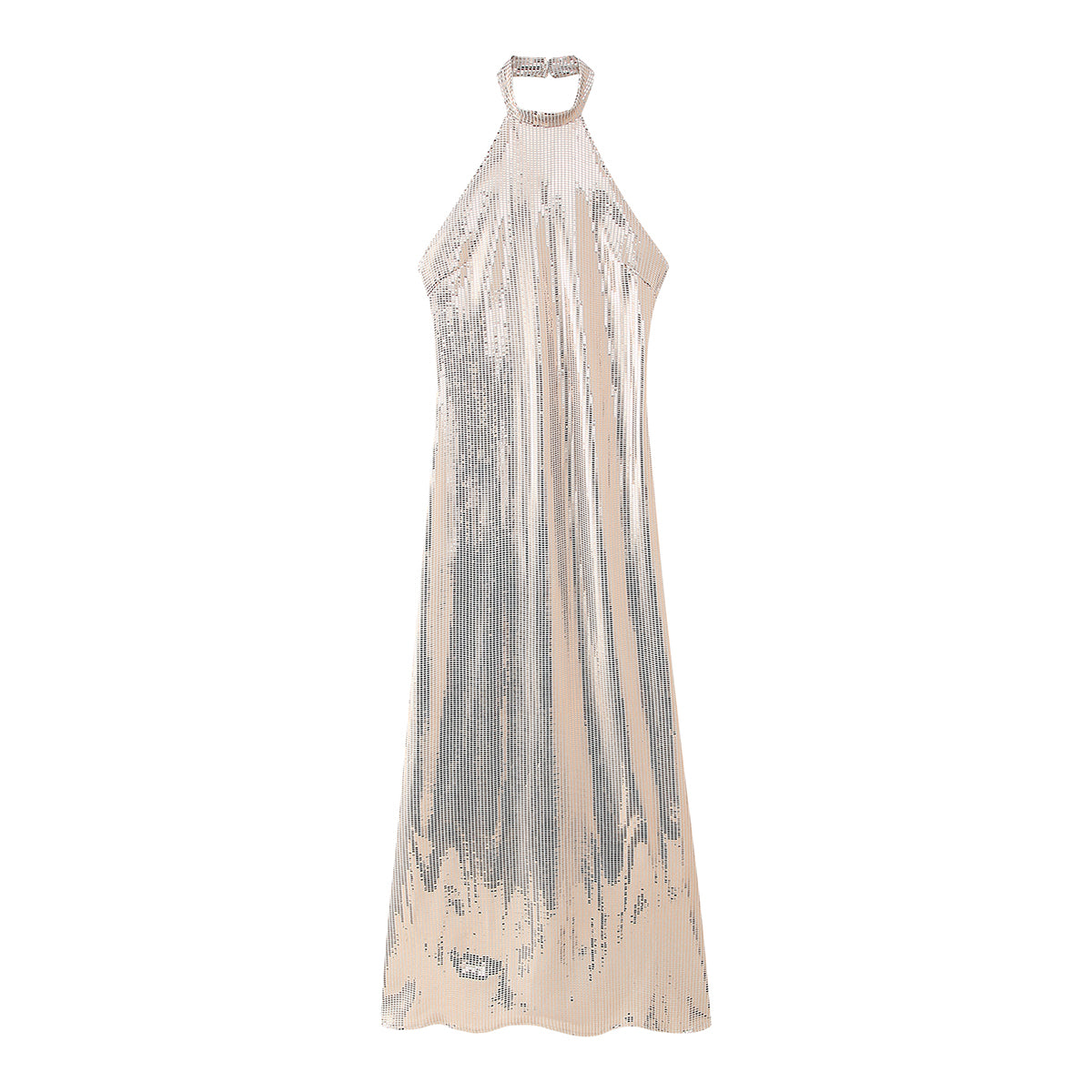 Fall Women Clothing Sequ Hanging Collar Flared Sleeveless Slim Maxi Dress