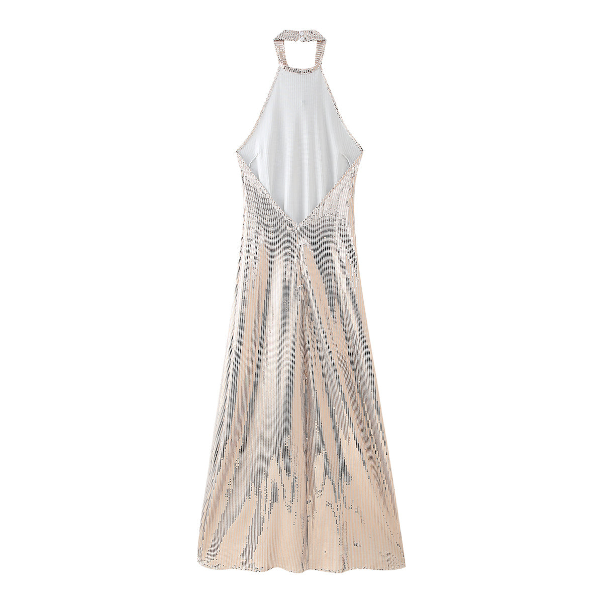 Fall Women Clothing Sequ Hanging Collar Flared Sleeveless Slim Maxi Dress