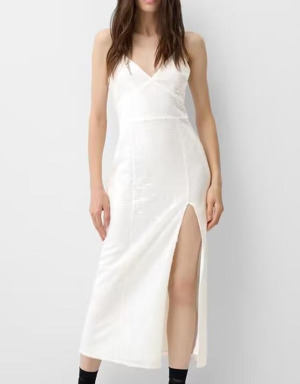 Autumn Winter Sexy Slit Dress Sling Beaded Dress