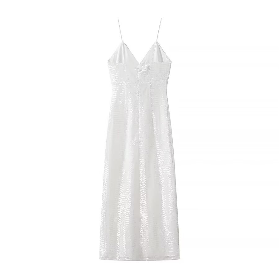 Autumn Winter Sexy Slit Dress Sling Beaded Dress