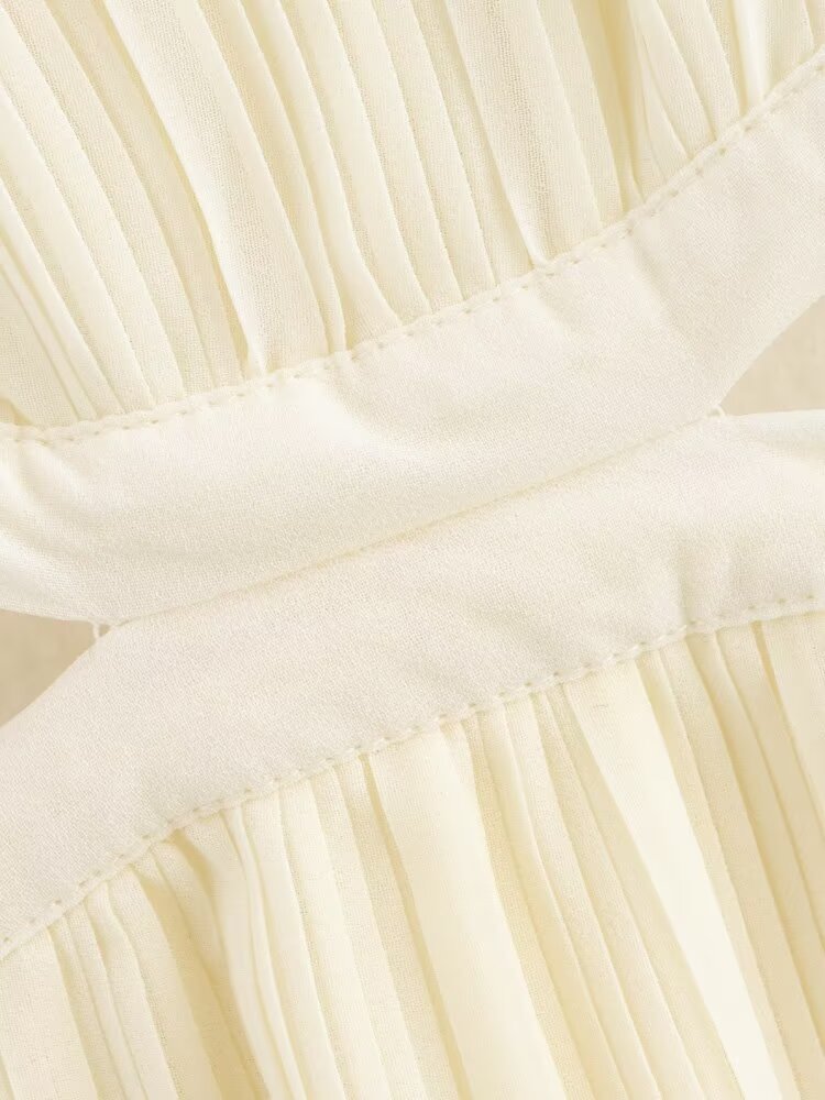 Fall Women Clothing Fashionable Elegant Pleated Waist Hollow Out Cutout Dress