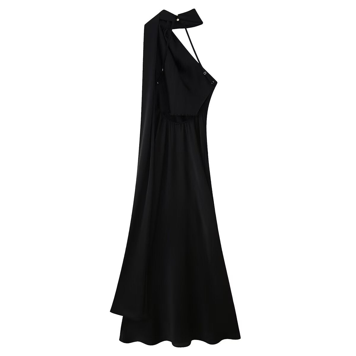 Women Clothing Spring Graceful Fashionable Silk Satin Texture Ribbon Halter Long