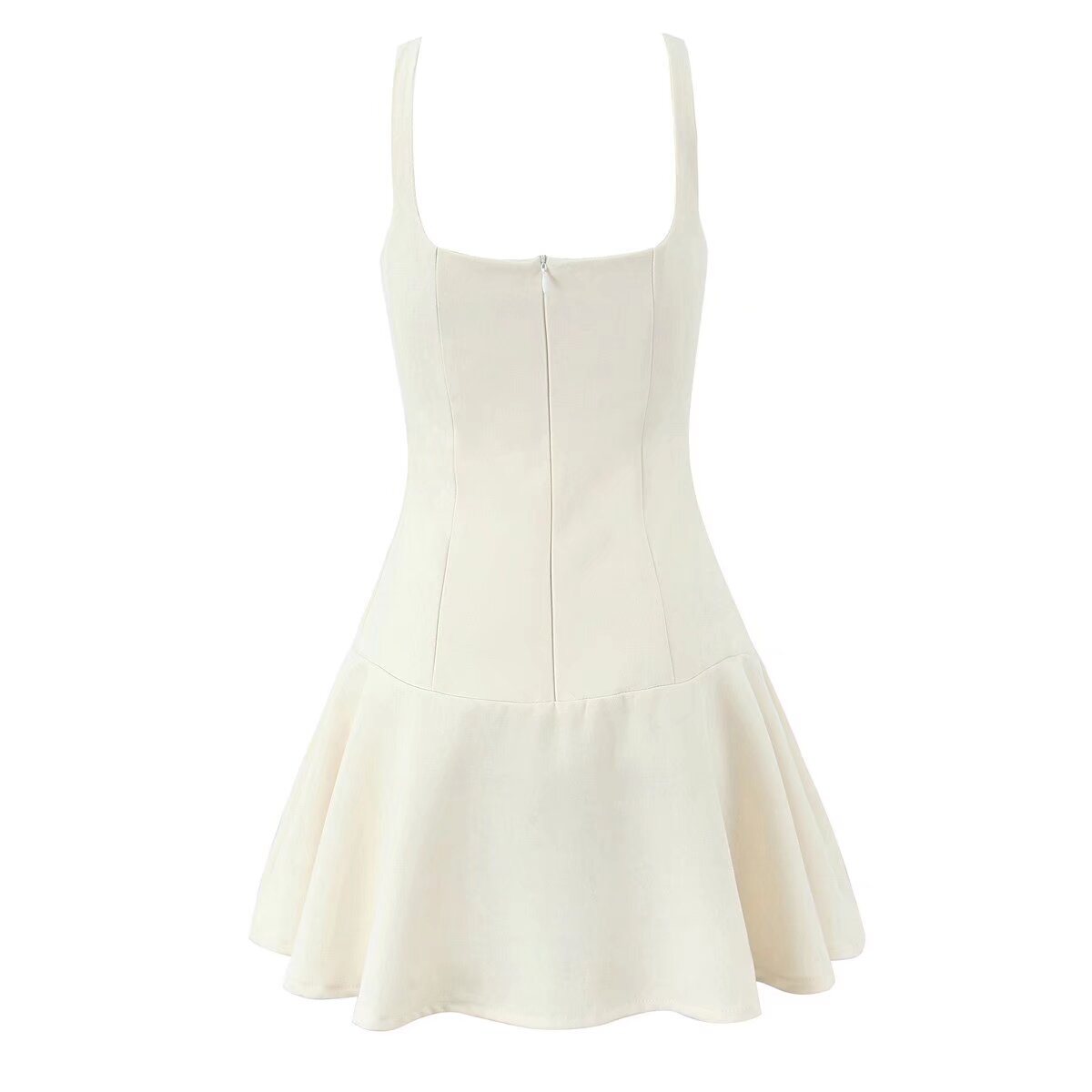 Retro Solid Color Bow Hollow Out Cutout out V neck Backless Slim Fit Sling Dress Spring