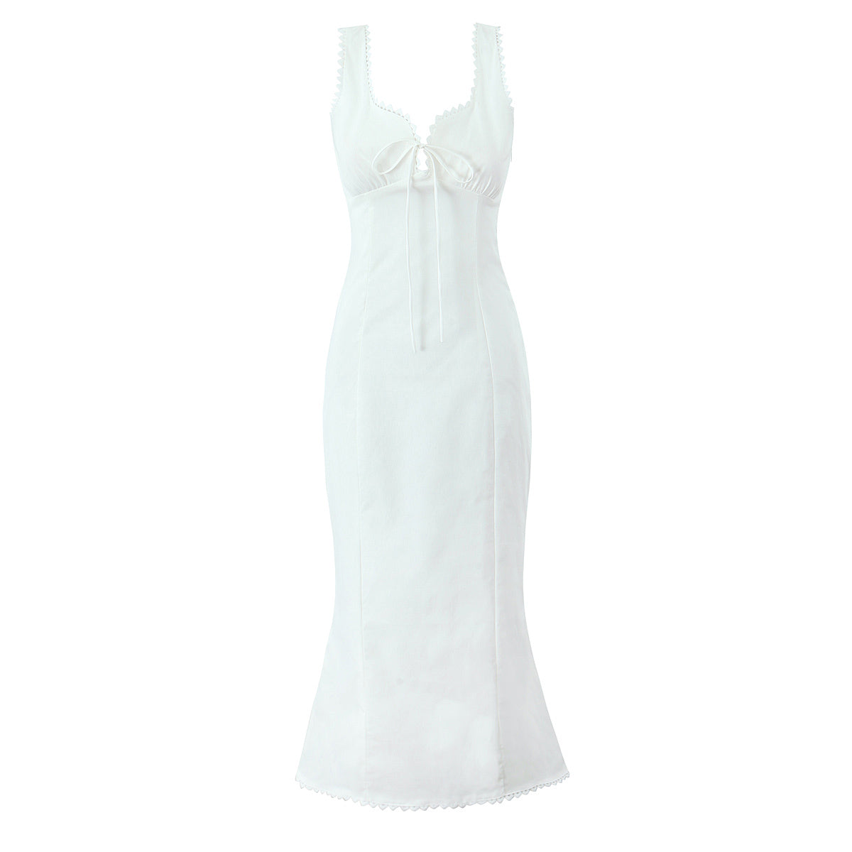 French V neck Lace up Fishtail Dress Women Pure Sexy Backless Slim Fit Maxi Dress