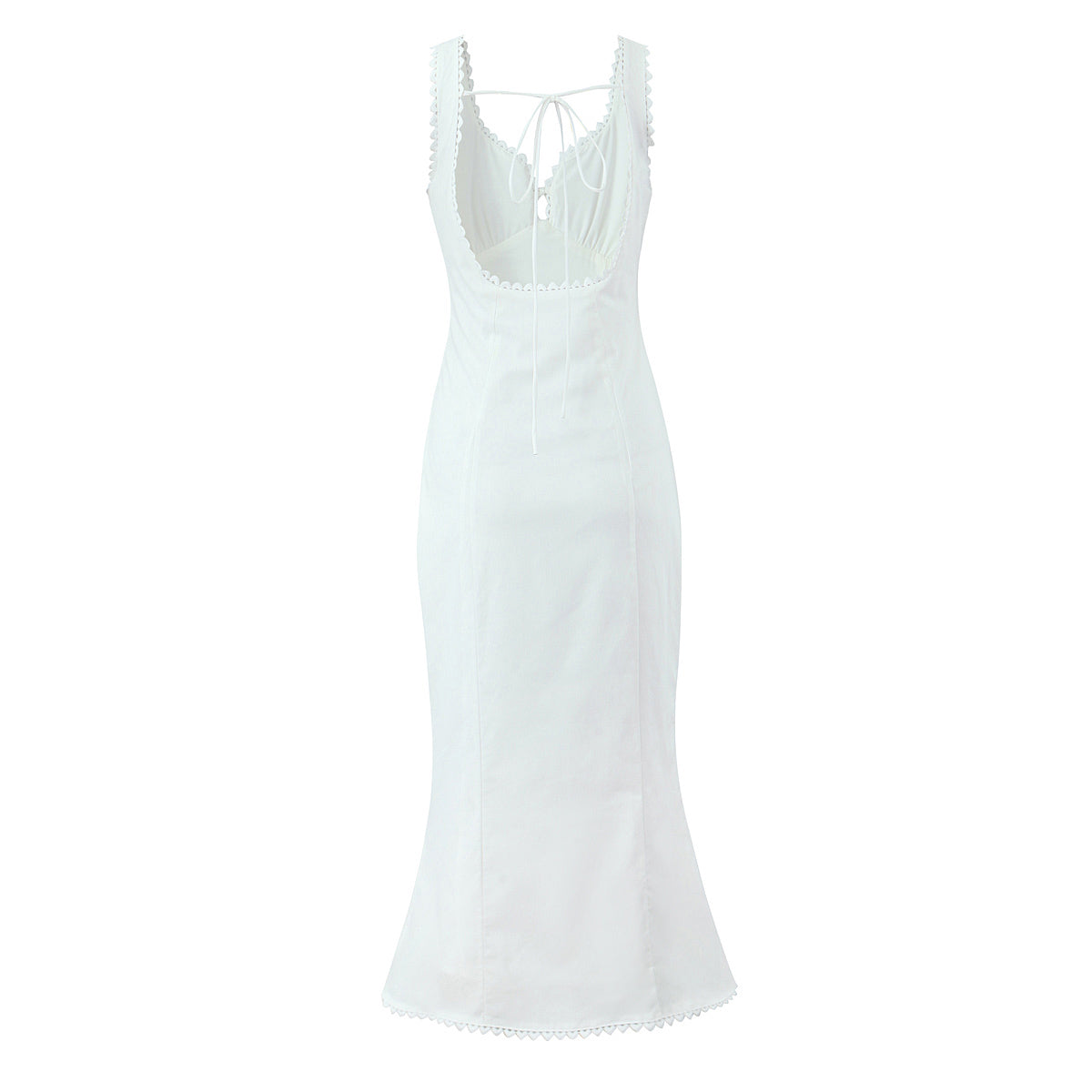 French V neck Lace up Fishtail Dress Women Pure Sexy Backless Slim Fit Maxi Dress