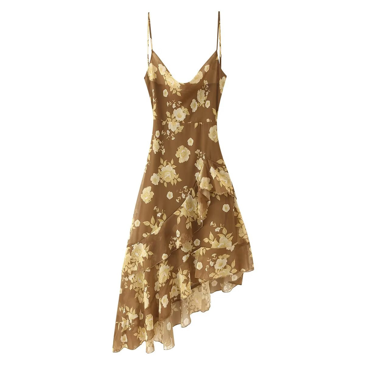 Spring Summer Women Sexy Double Layer Ruffled Swing Collar Sling Dress