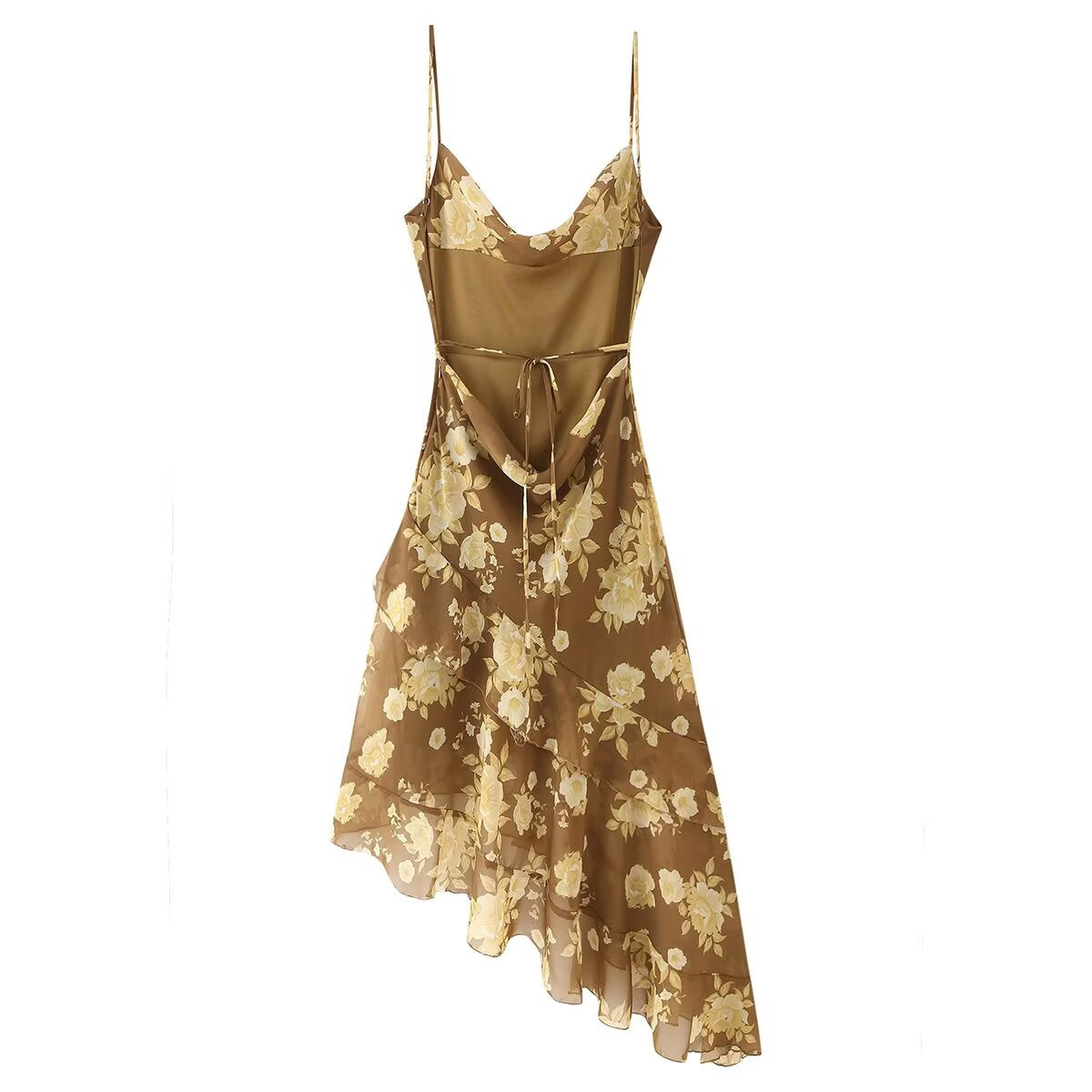Spring Summer Women Sexy Double Layer Ruffled Swing Collar Sling Dress