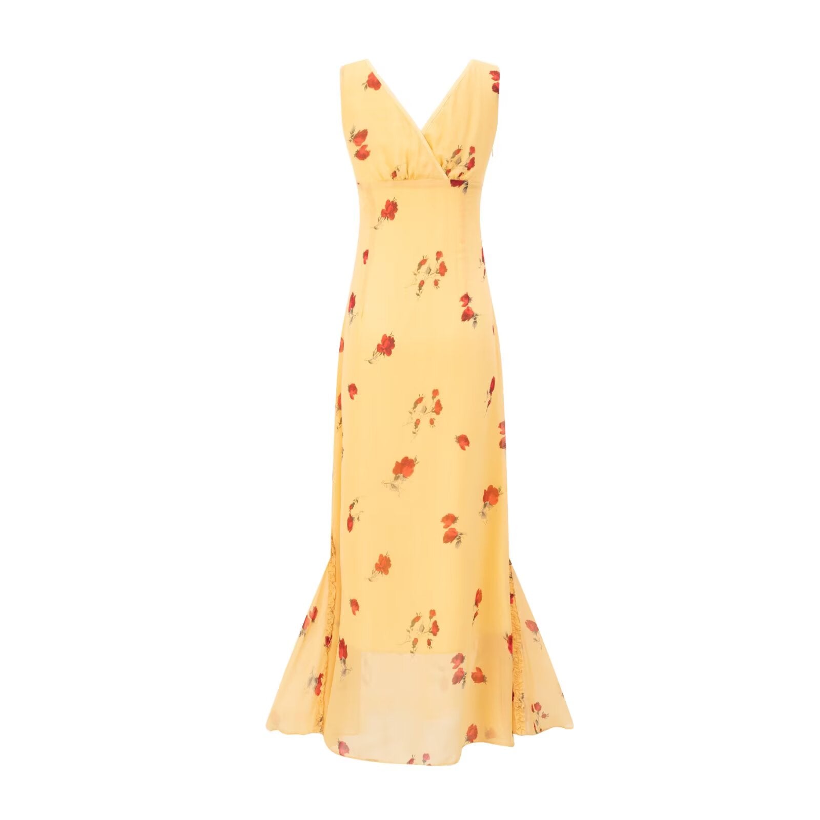 Summer Dusk Rose Lace Sling Floral Dress Cinched Slimming Maxi Dress