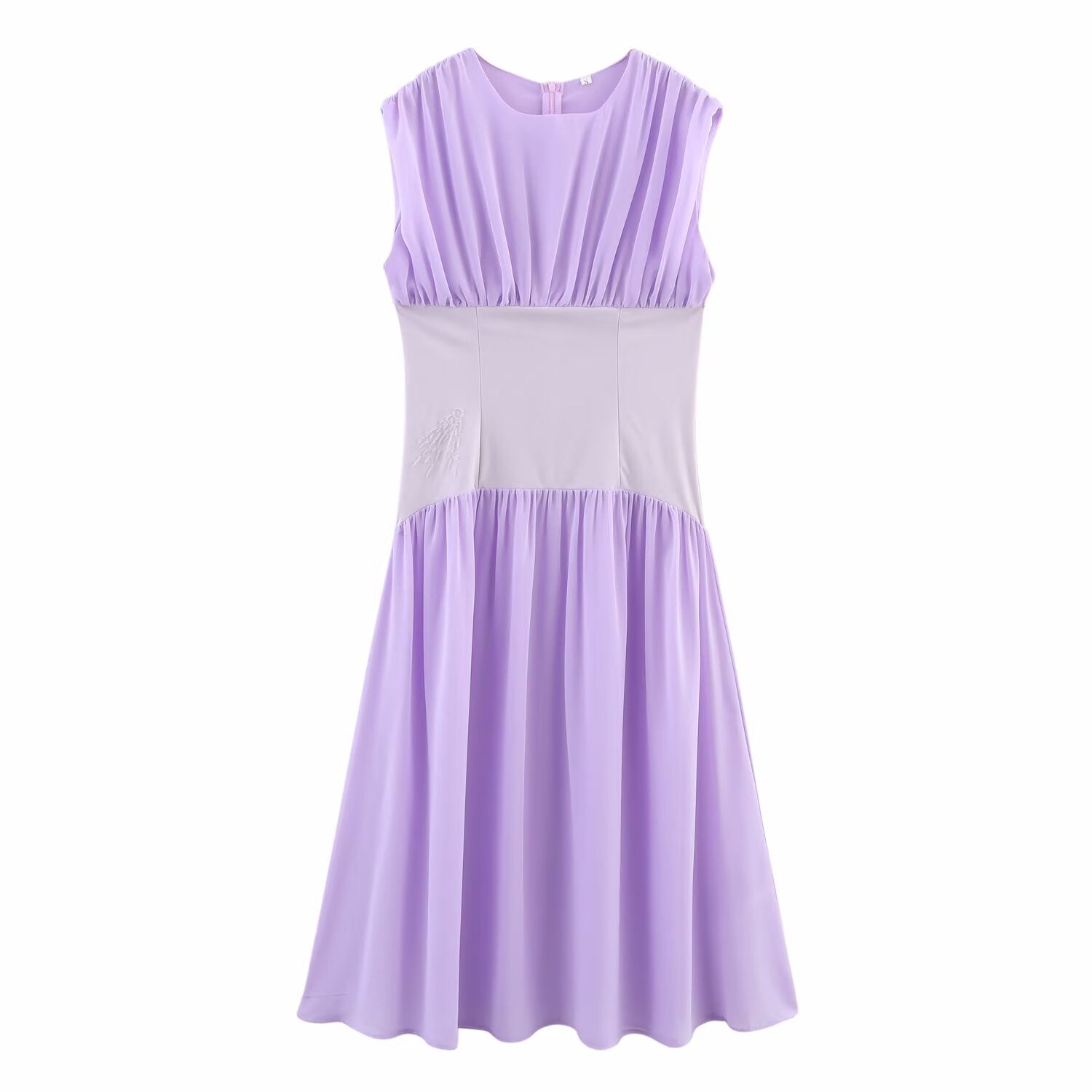 Spring Women Pullover round Neck Sleeveless Pleated Decoration Cinched Pleated Maxi Dress