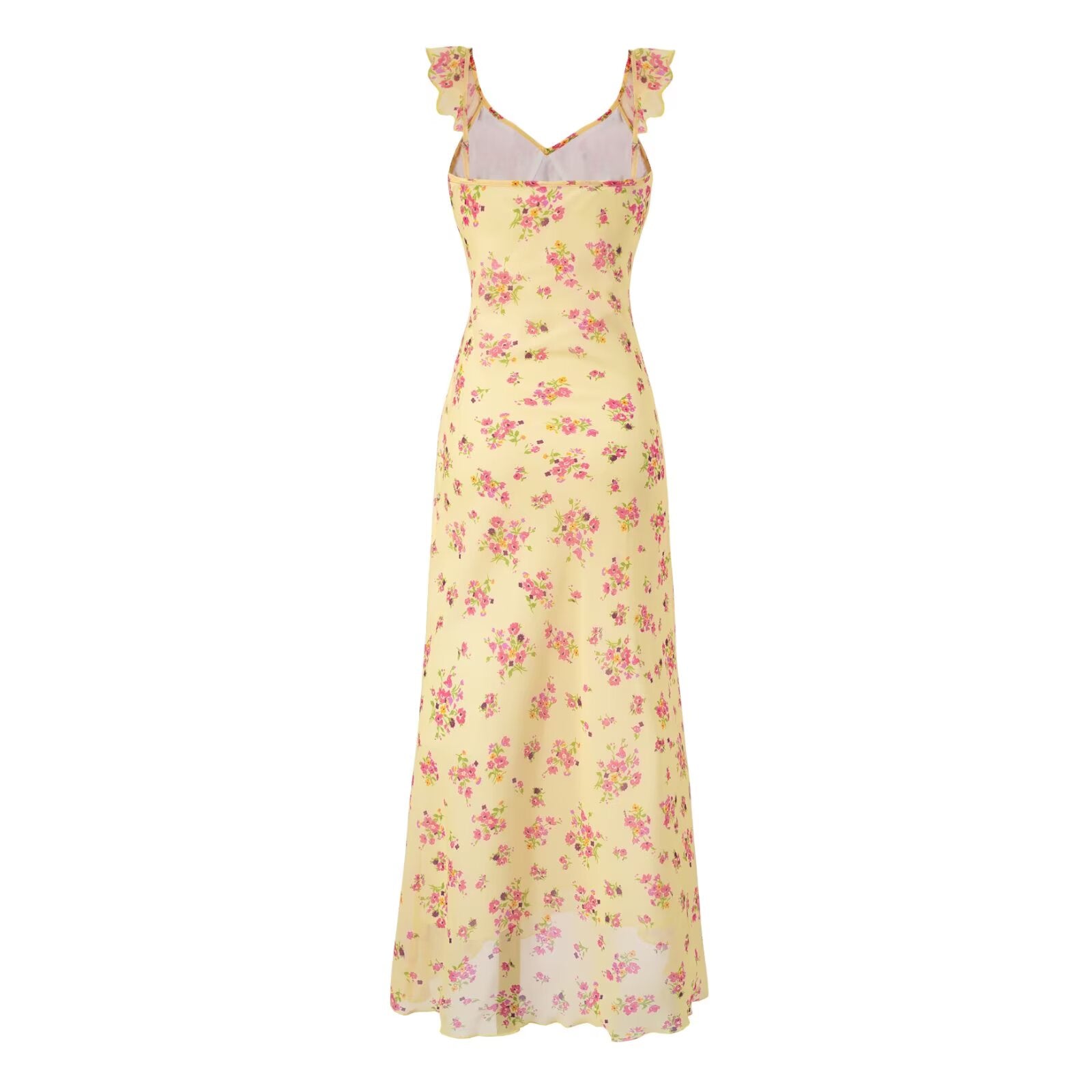 V neck Ruffled Bow Tie Shoulder Floral Suspender Tight Waist Slim Seaside Vacation Dress