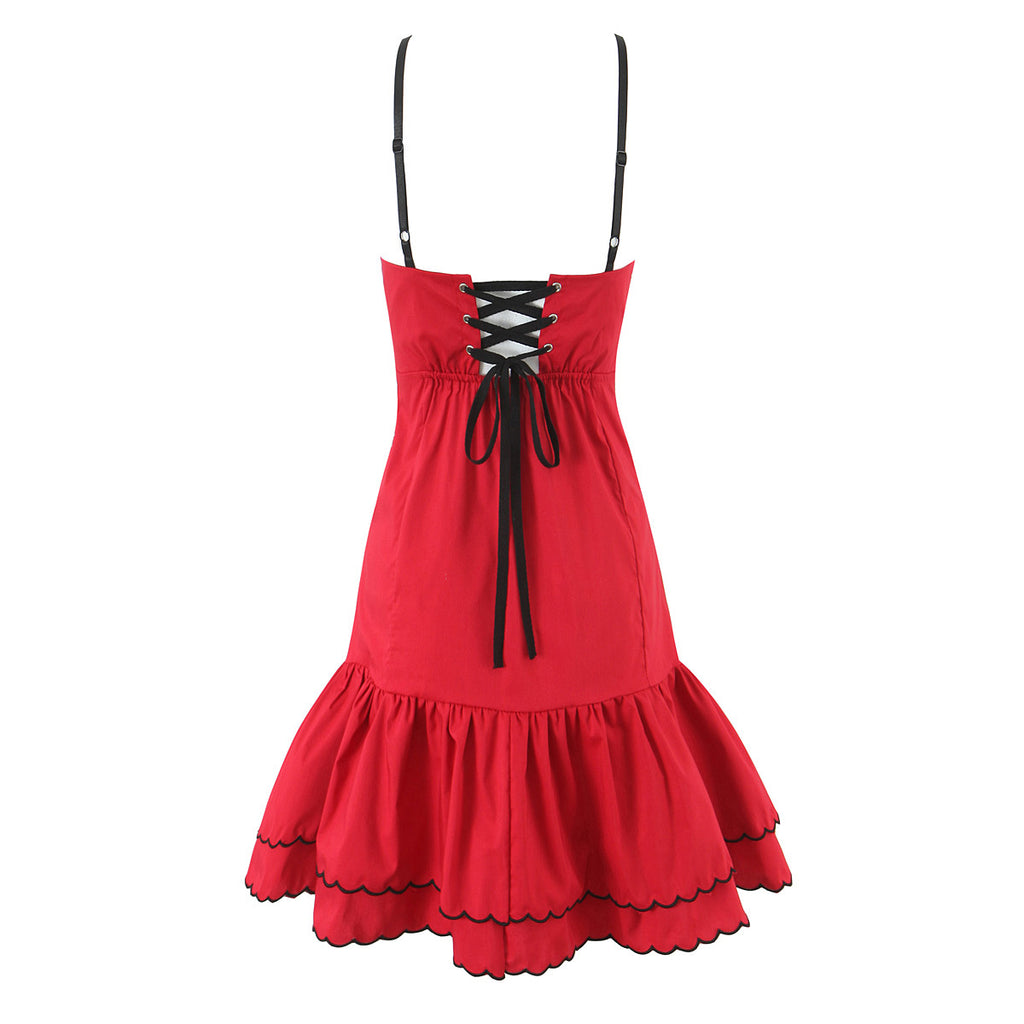Spring Retro Sexy Embroidered Contrast Color Lace Sexy Tube Top Cami Dress
