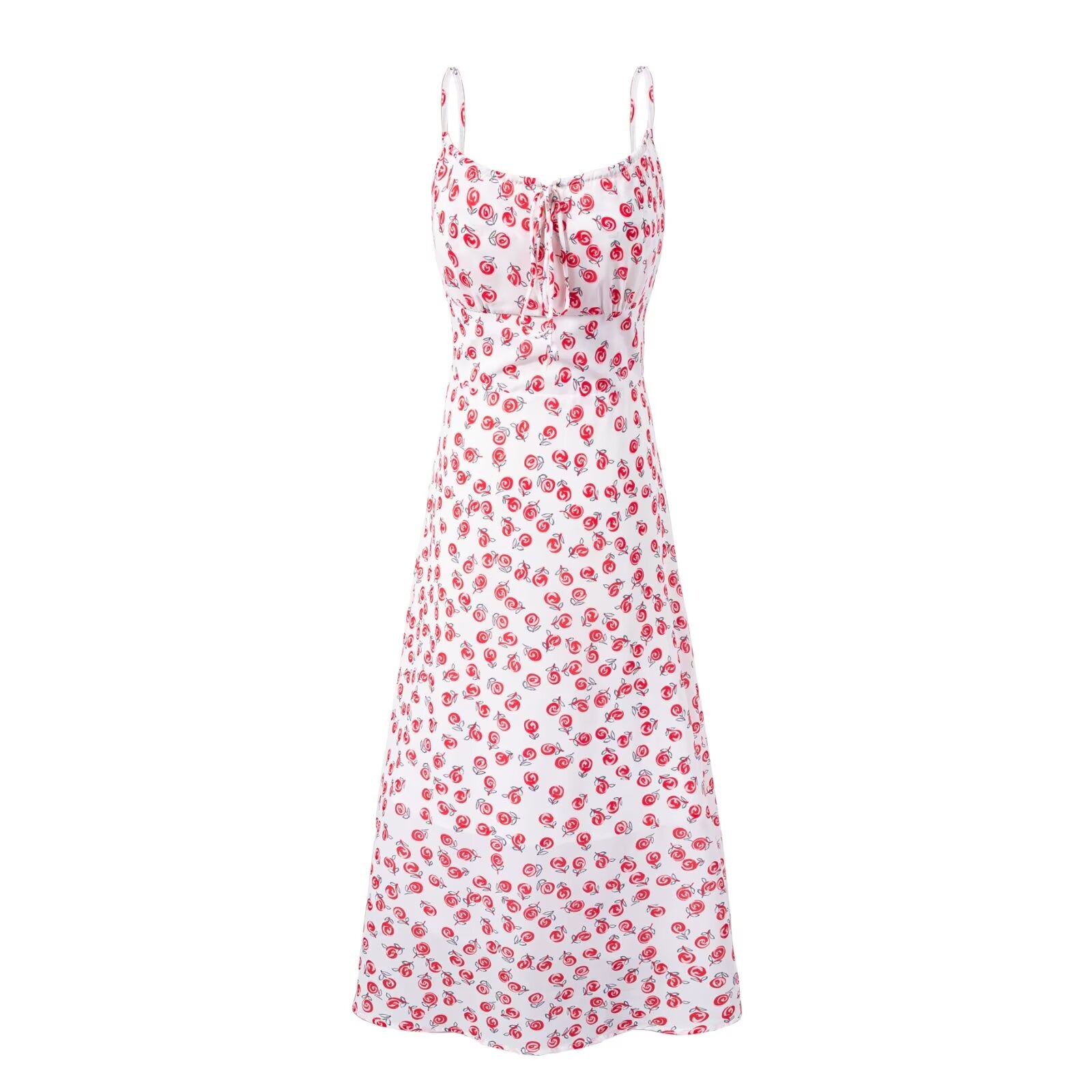 Sweet Printed Sleeveless Mid Length Dress Square Collar Sexy Slim Fit Backless Cami Dress