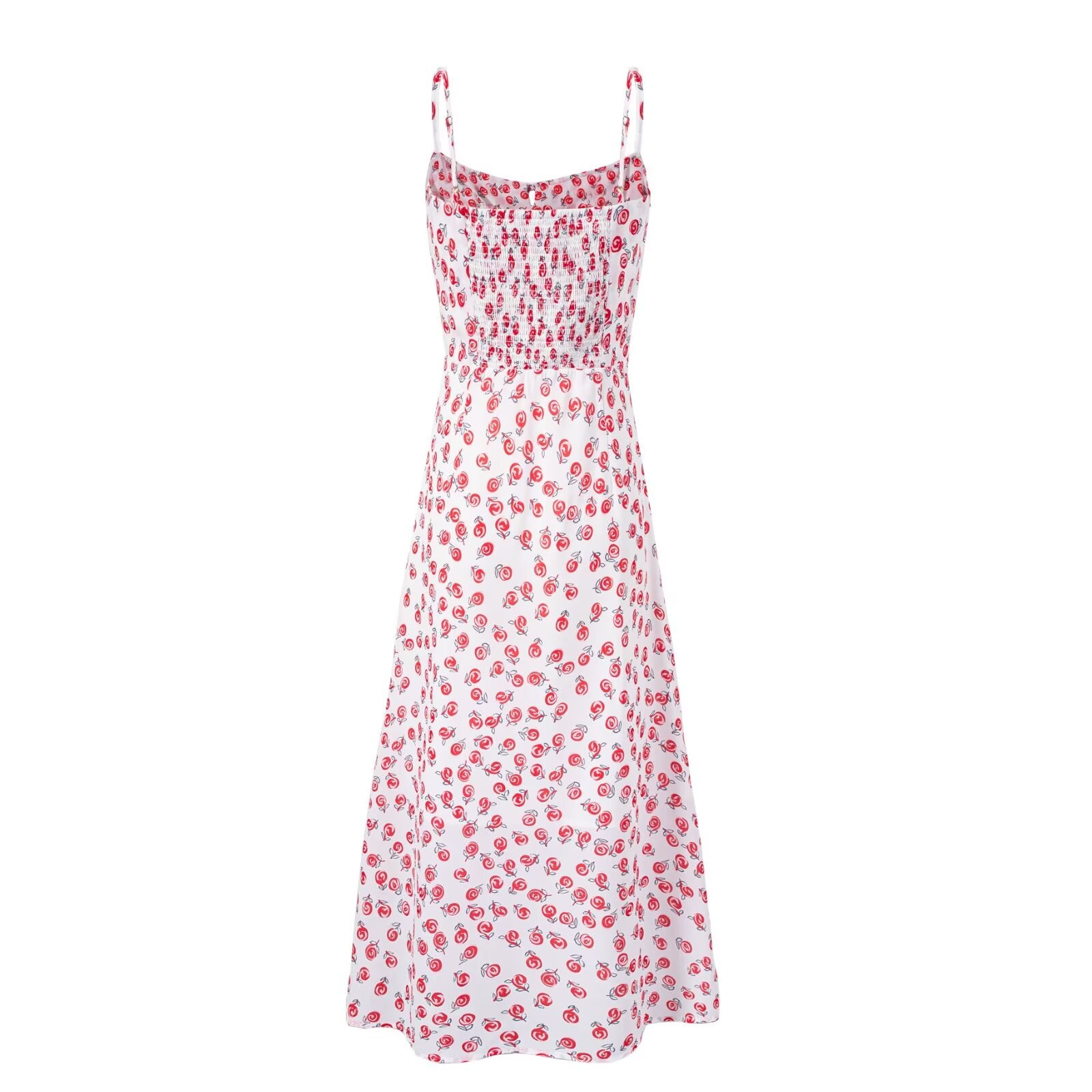 Sweet Printed Sleeveless Mid Length Dress Square Collar Sexy Slim Fit Backless Cami Dress