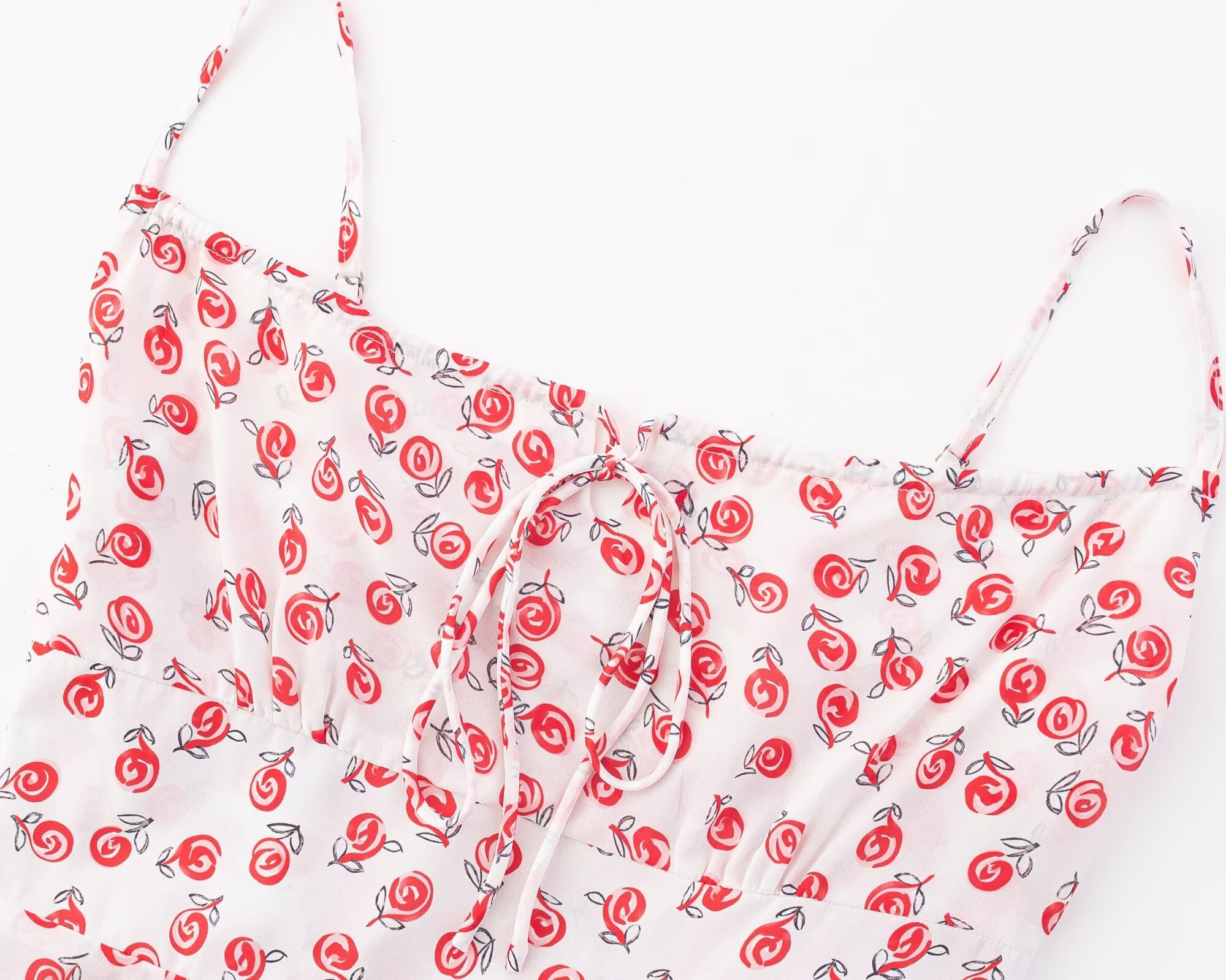 Sweet Printed Sleeveless Mid Length Dress Square Collar Sexy Slim Fit Backless Cami Dress