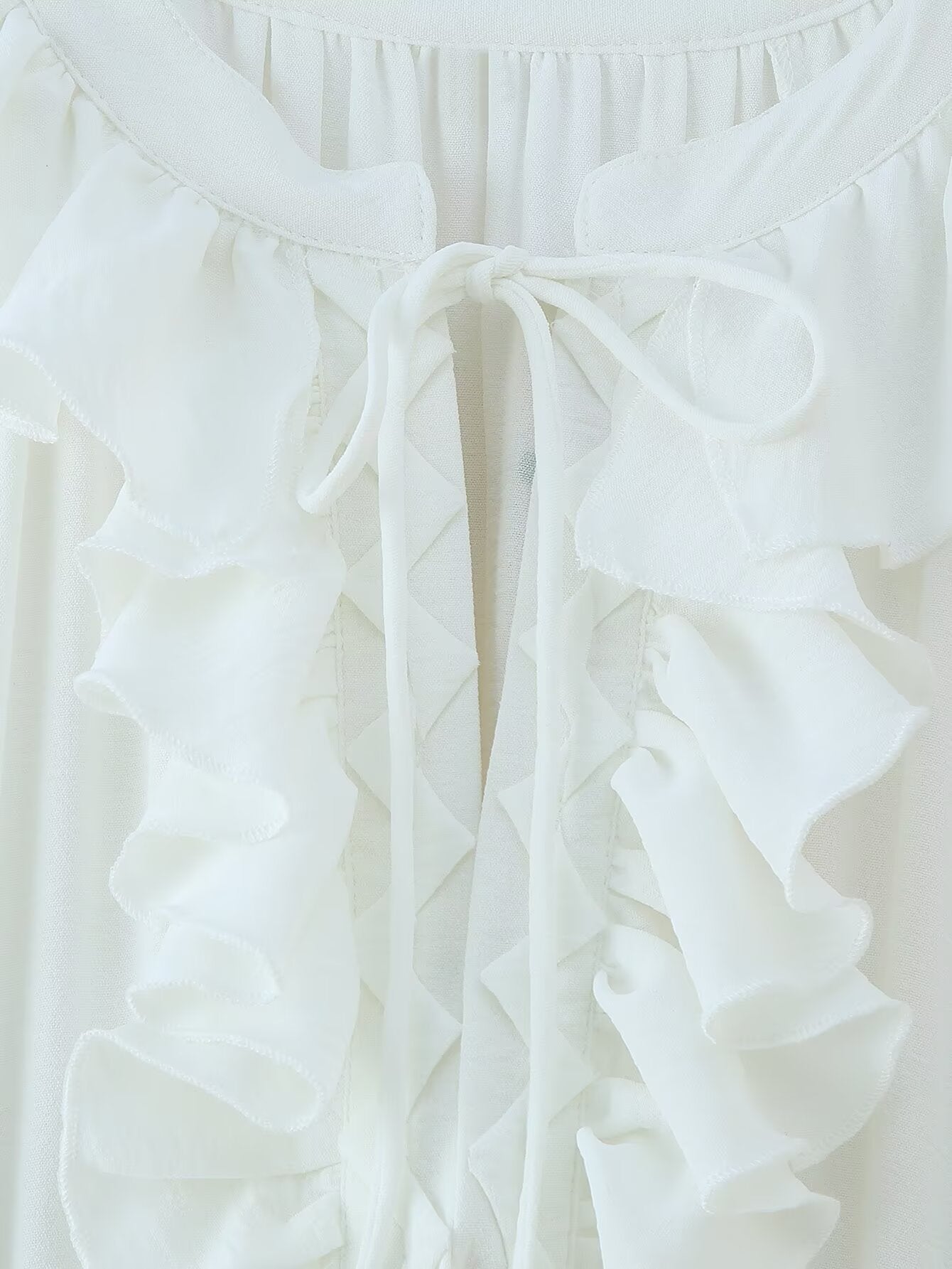 Women Ruffled Lace up Drawstring Long Sleeve Dress