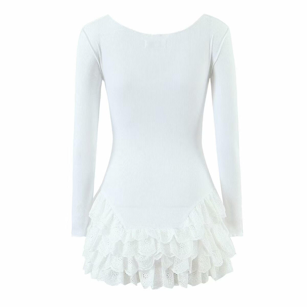 Ballet Girl Sexy Multi Layer Ruffled Tiered Dress Short Slim Fit Cinched Short Dress round Neck Long Sleeved Dress