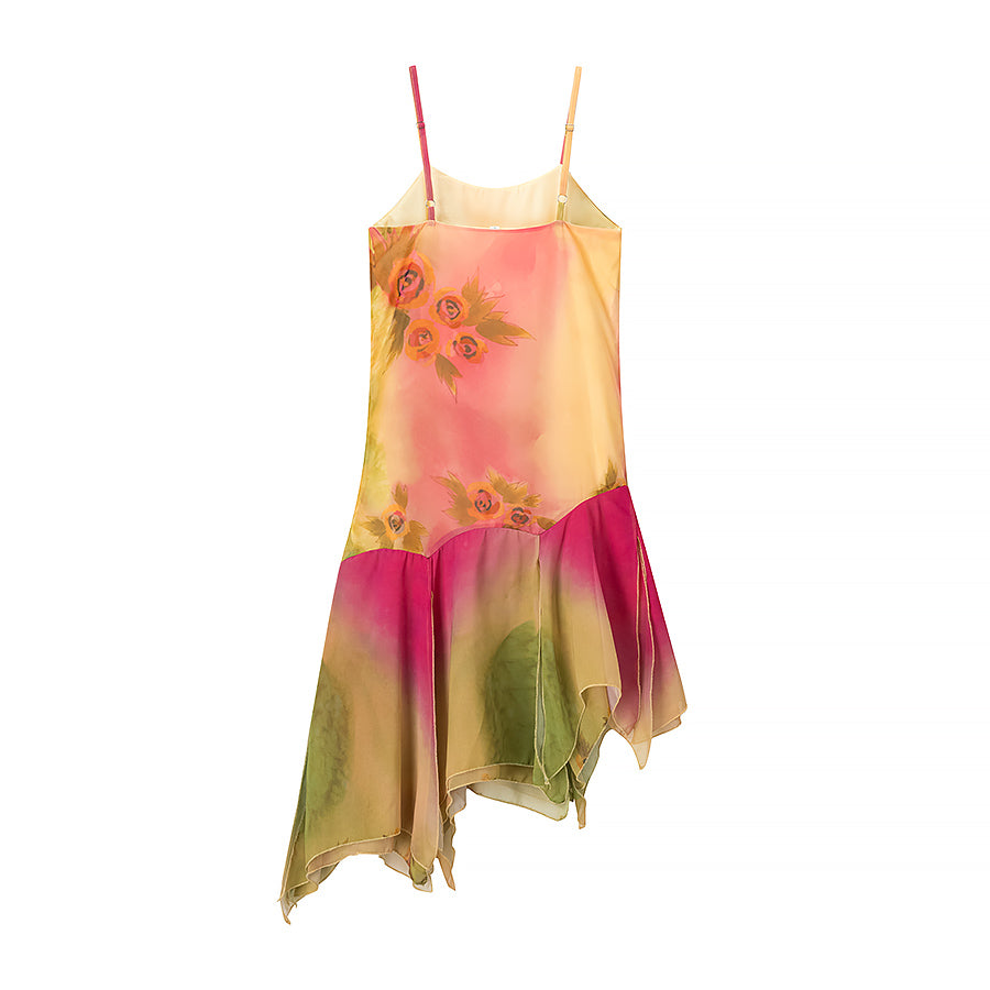 Ruffled Hem Suspender Elegant Embroidered Floral Summer Dress