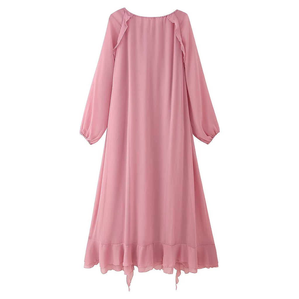 Women Clothing Design Laminated Ruffled Tied Chiffon Dress