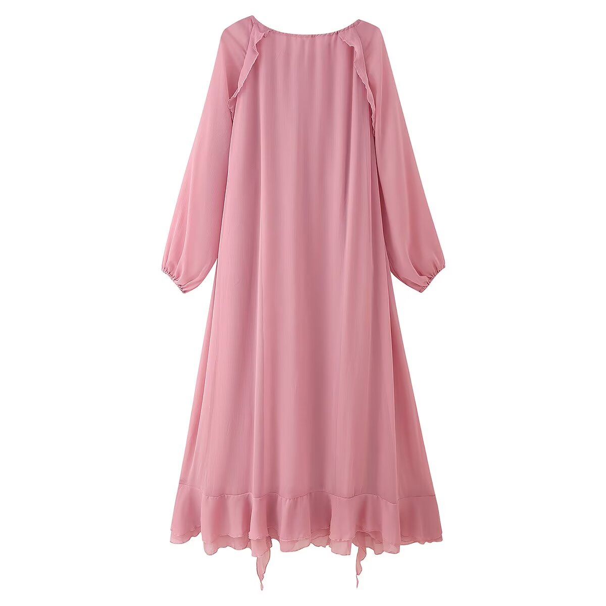Women Clothing Design Laminated Ruffled Tied Chiffon Dress