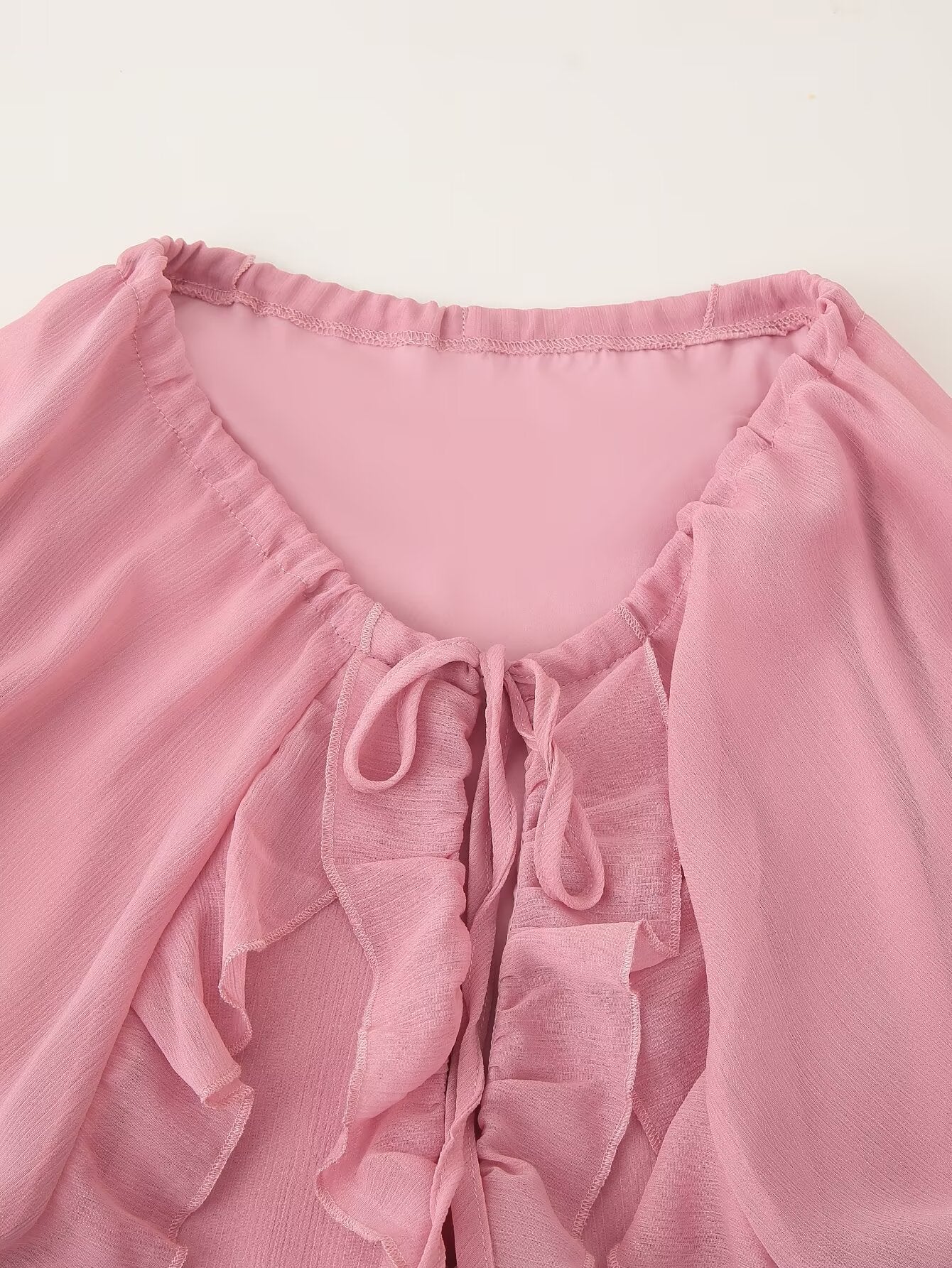 Women Clothing Design Laminated Ruffled Tied Chiffon Dress