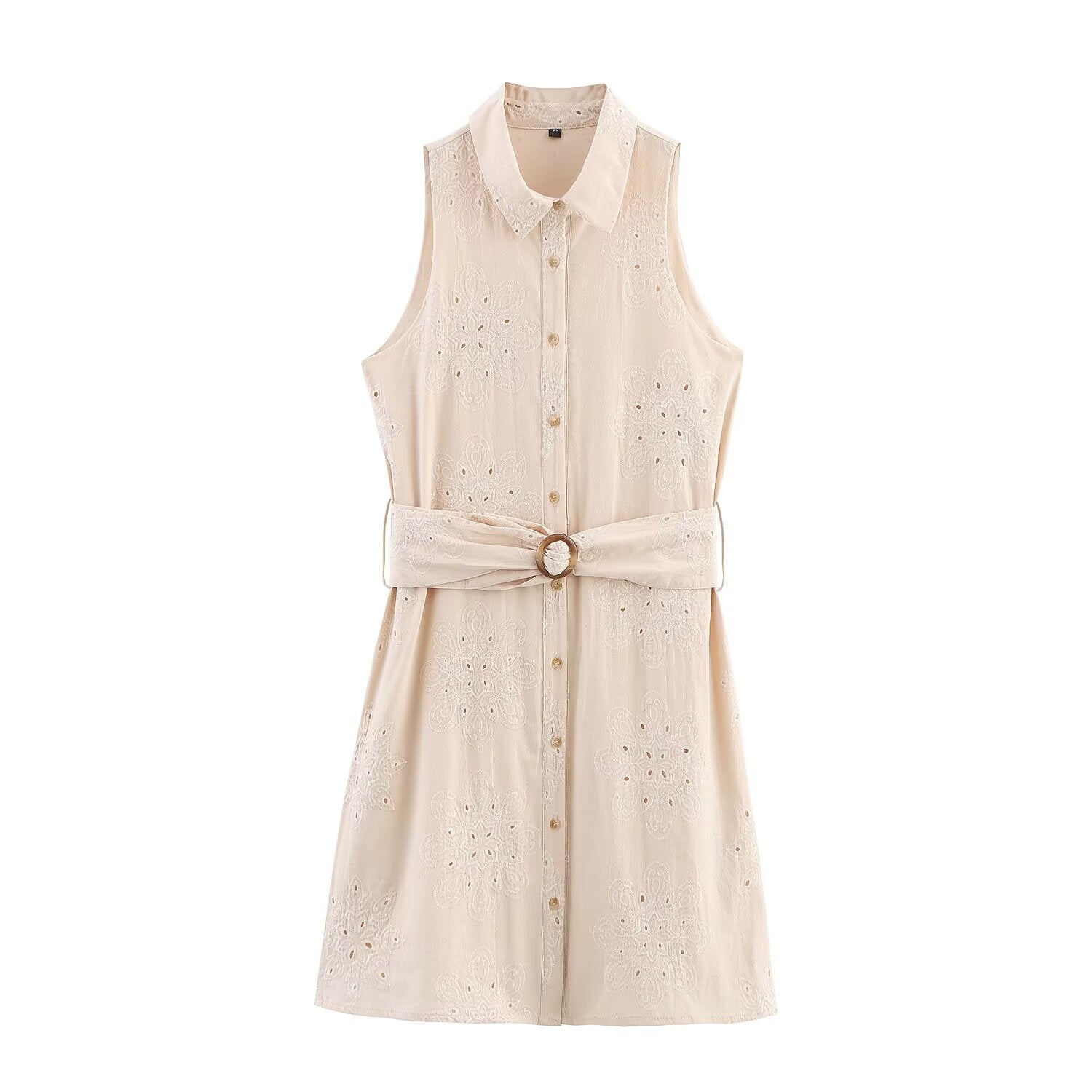 Women Clothing Summer Office Sleeveless Hollow Out Cutout Embroidery Short Dress