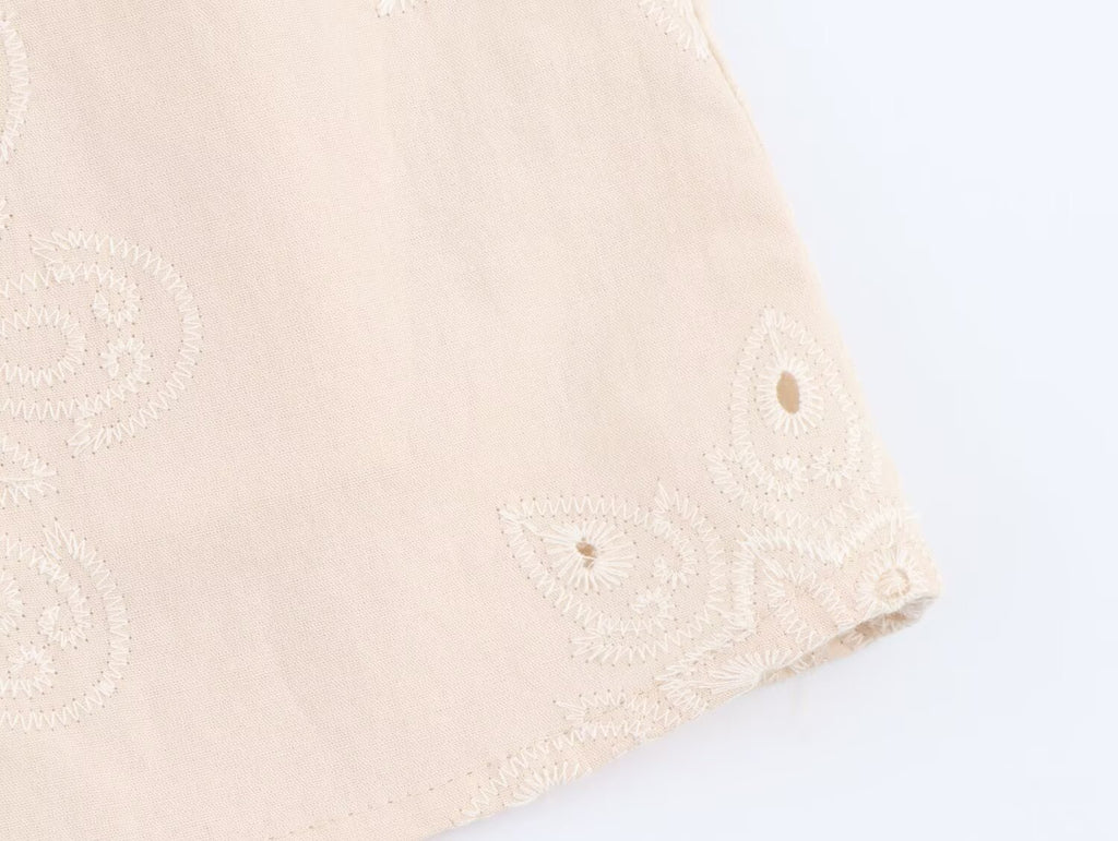 Women Clothing Summer Office Sleeveless Hollow Out Cutout Embroidery Short Dress