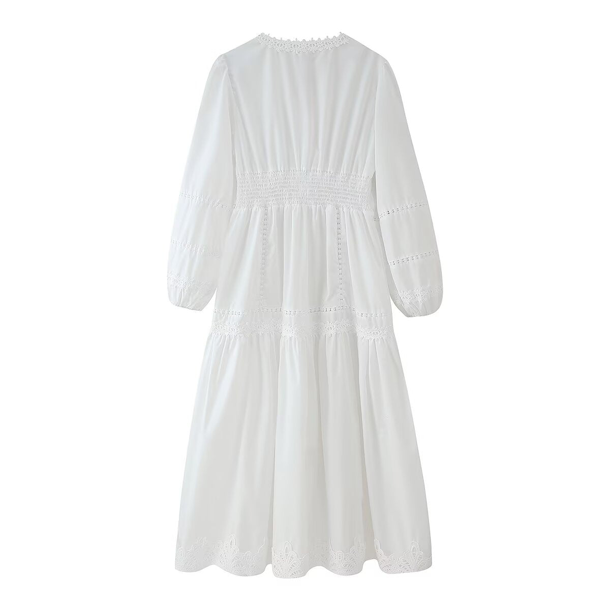Women Clothing Summer Niche Gentle Two Color Hollow Out Cutout Lace Button Decoration Maxi Dress