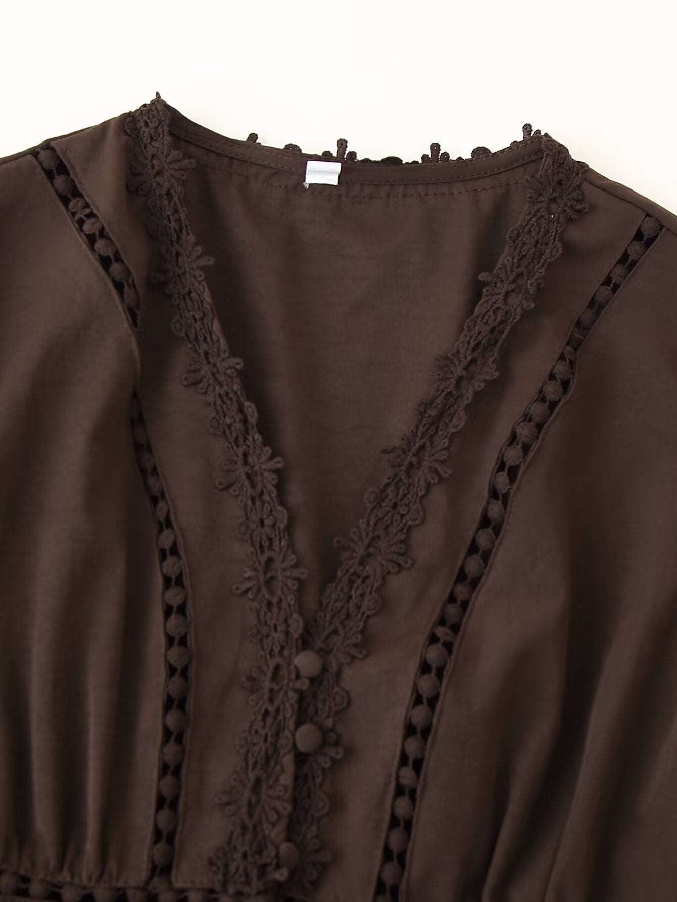 Women Clothing Summer Niche Gentle Two Color Hollow Out Cutout Lace Button Decoration Maxi Dress