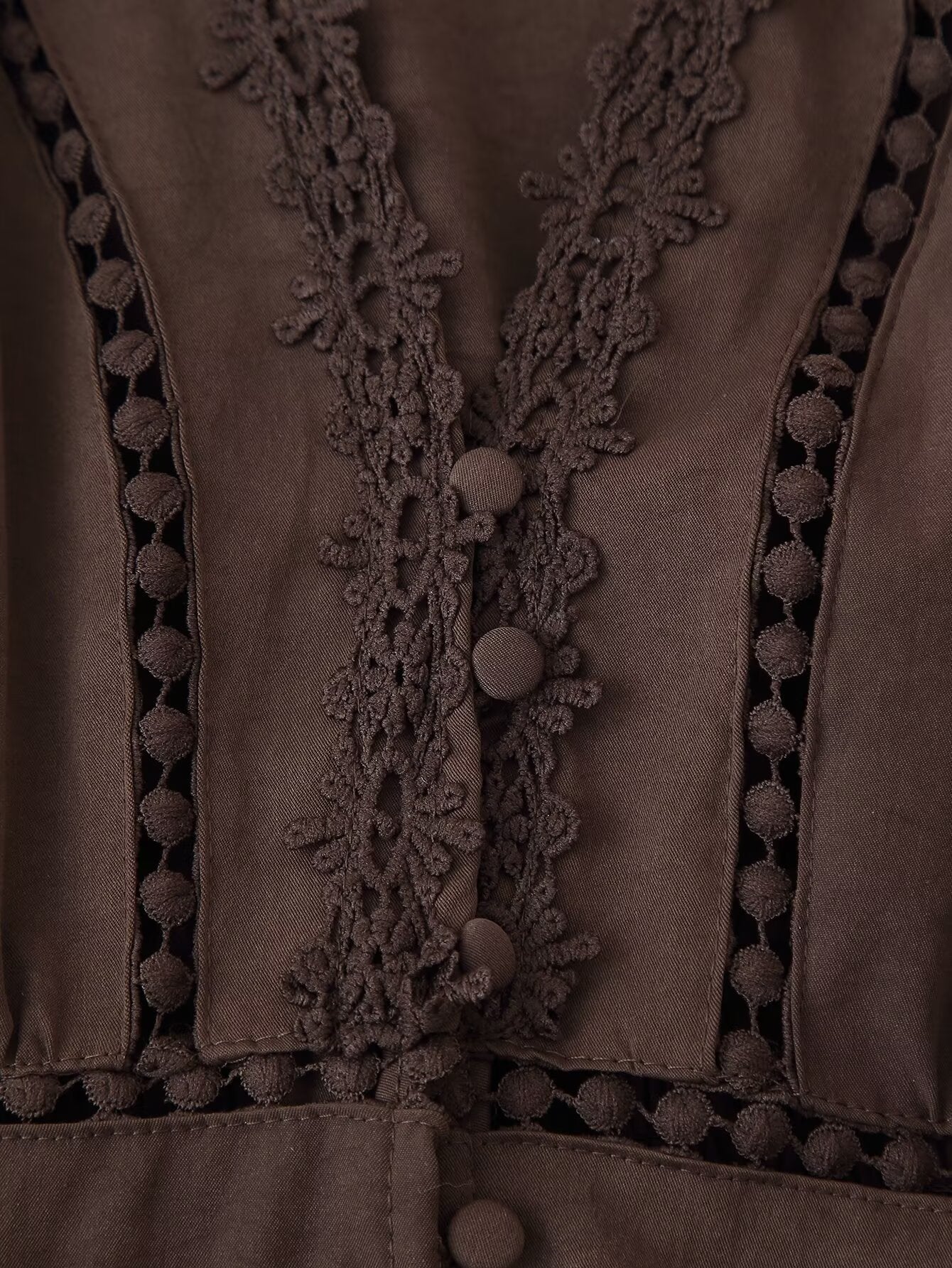 Women Clothing Summer Niche Gentle Two Color Hollow Out Cutout Lace Button Decoration Maxi Dress