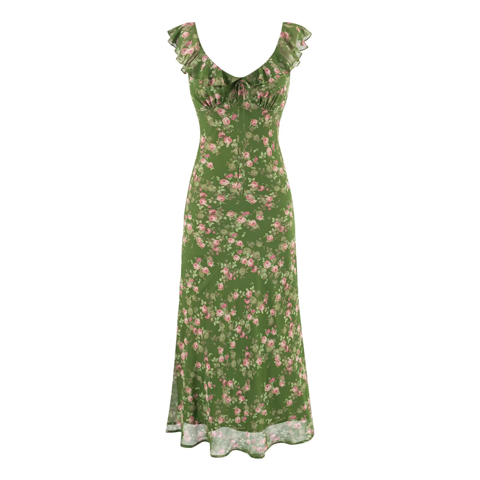 Tea Break Green Shivering Dress Women Summer Vacation V neck Sexy Cinched Slimming Maxi Dress
