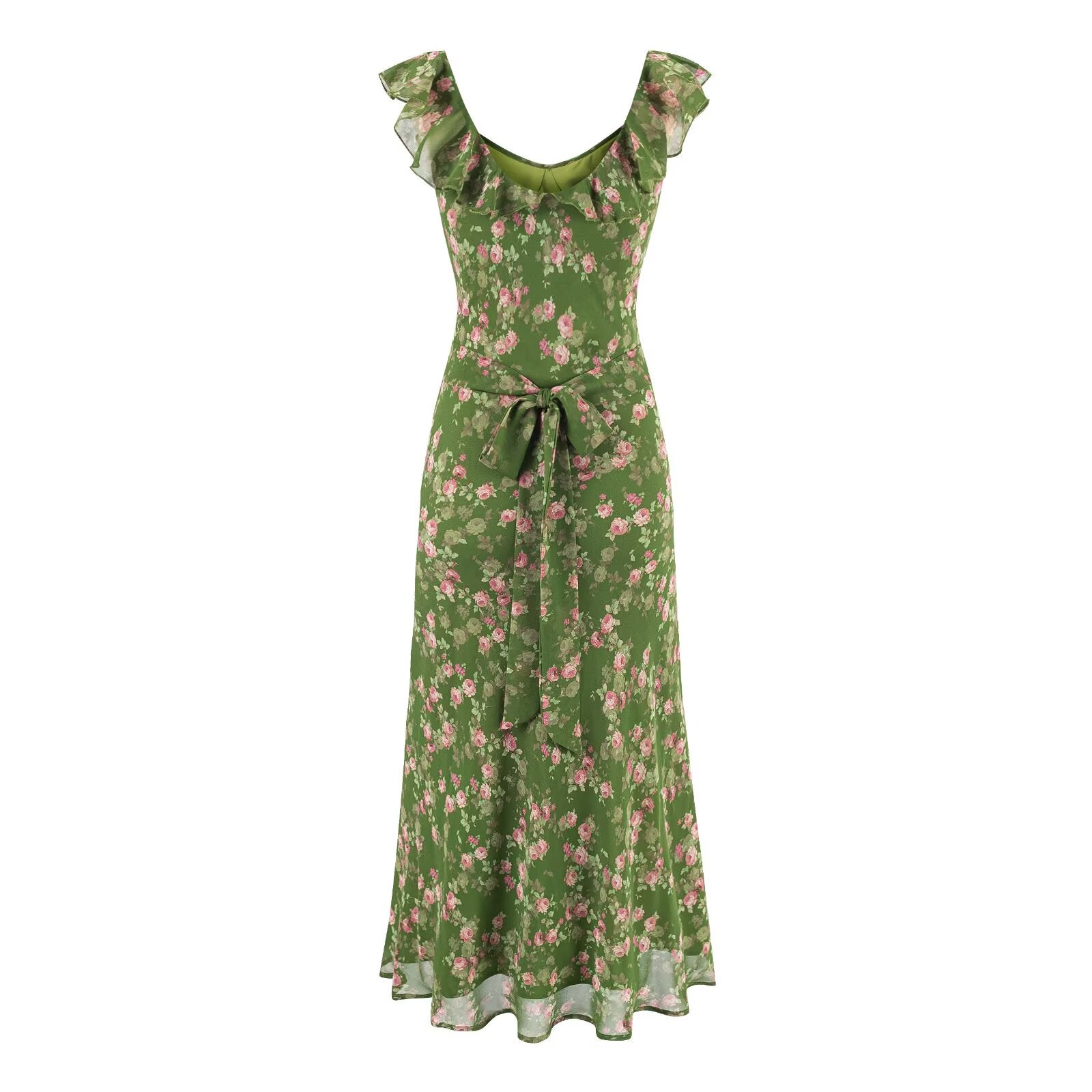 Tea Break Green Shivering Dress Women Summer Vacation V neck Sexy Cinched Slimming Maxi Dress