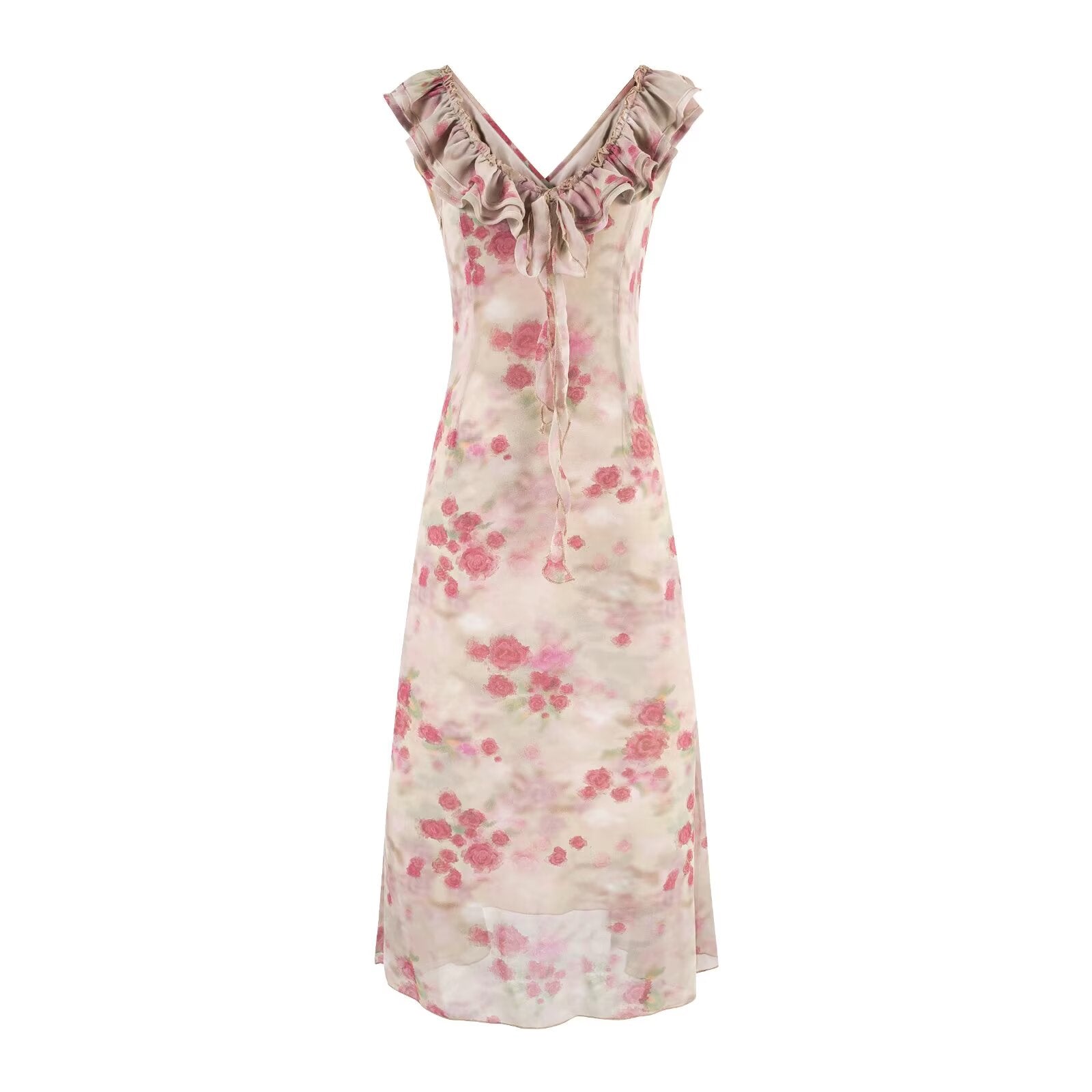 Summer Ruffled Lace up Sexy Casual Printing Maxi Dress