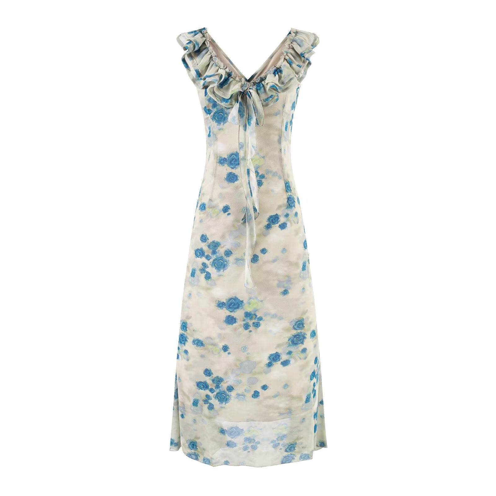 Summer Ruffled Lace up Sexy Casual Printing Maxi Dress