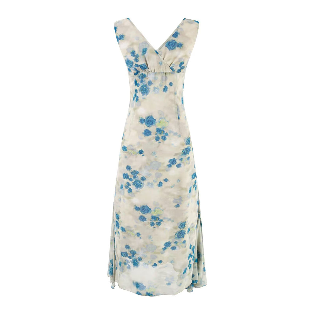 Summer Ruffled Lace up Sexy Casual Printing Maxi Dress
